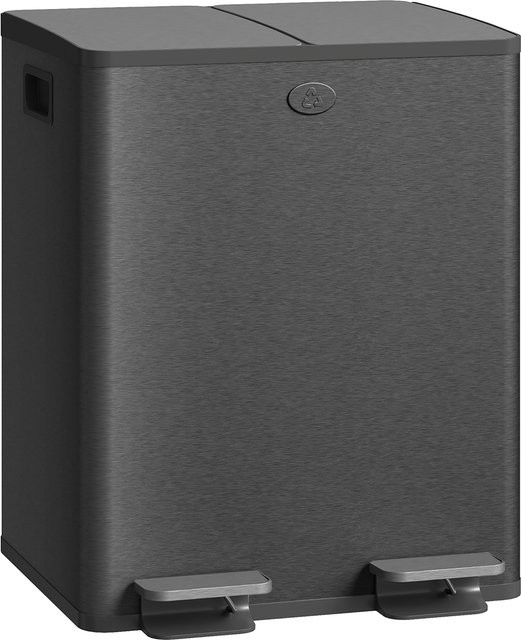 HOMCOM Küchen-Mülleimer aus Edelstahl mit 2 Fächern à 20 L, Schwarz, mit Pedal, Soft-Close-Deckel und herausnehmbaren Eimern - Bild 1