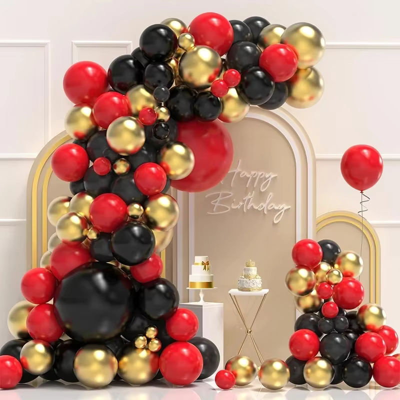135-teiliges LQVYI Party-Dekorationsset mit runden Latexballons in Schwarz, Rot und Gold für Abschlussfeiern, Hochzeiten, Babypartys oder Geburtstage - Bild 2