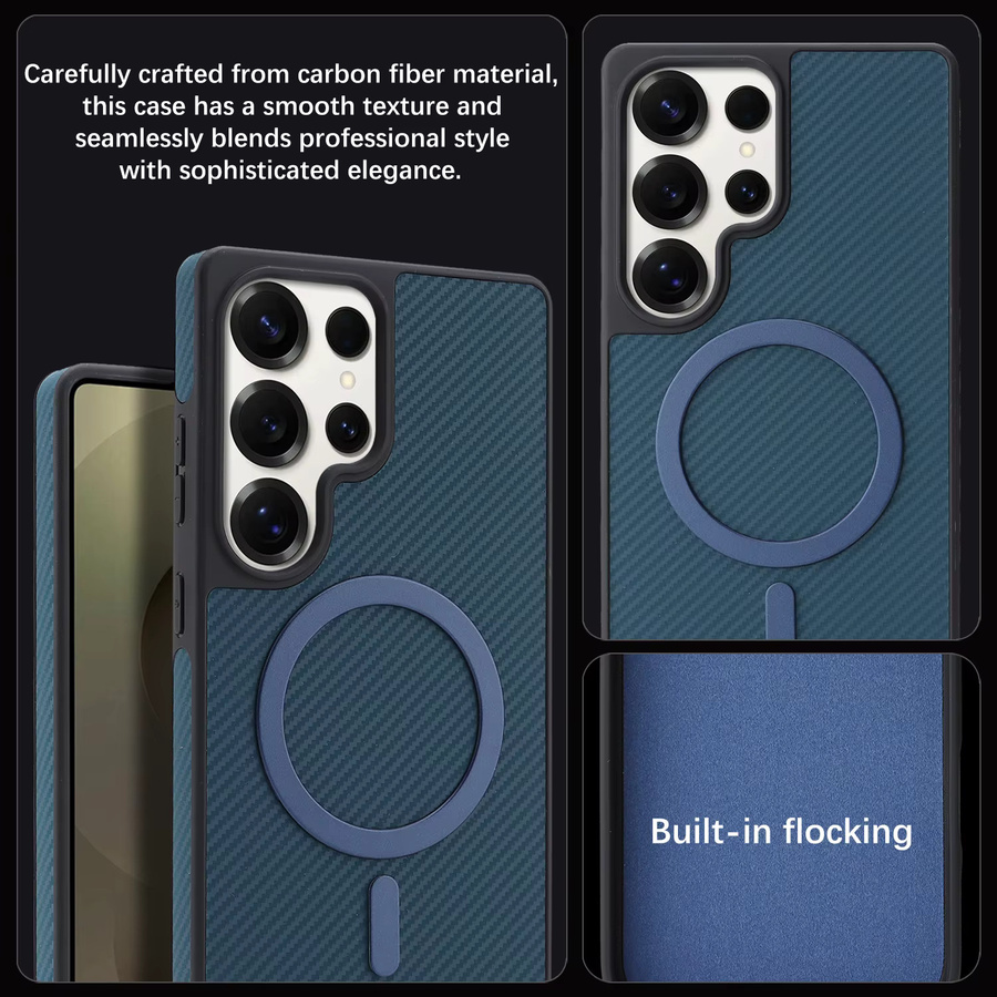 Luxus Ultra Thin Business Schutzhülle aus Carbonfaser und Leder mit Magnetischer MagSafe Funktion für Samsung Galaxy S25 S24 S23 S22 Ultra und Plus in Blau oder Lila - Bild 2