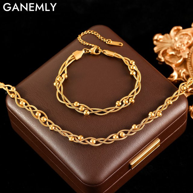 GANEMLY Schmuck-Set Edelstahl, Perle, Gold, Unisex - Bild 1