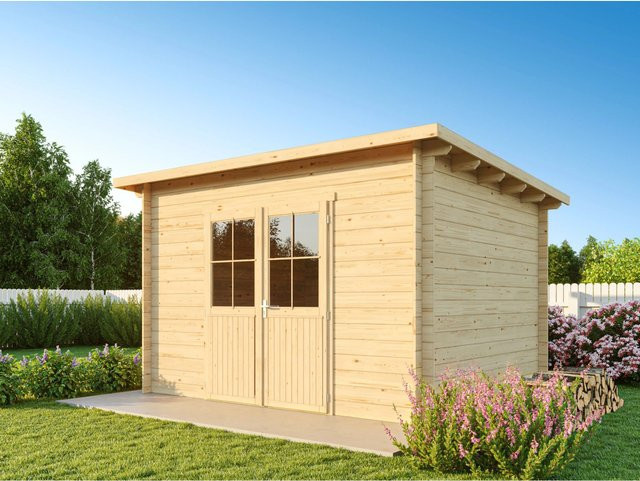 Fjordholz Gartenhaus Modell Ezra 4D Pultdach aus Holz in Beige und Transparent, Imprägniert - Bild 1