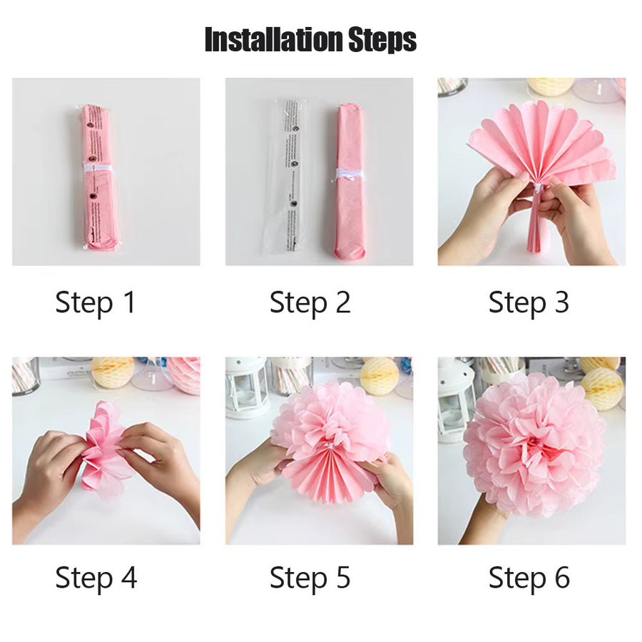 SEBERIDOR DIY-Set mit Papier-Faltfächerchen und Pompons in Rosa und Orange für Hochzeiten, Partys und Kinderdeko - Bild 3