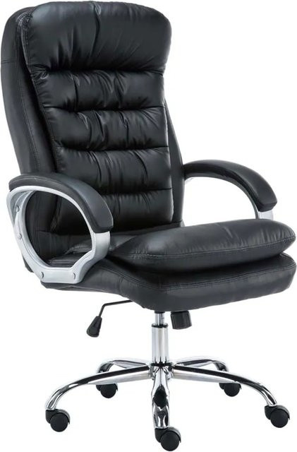 DELUKE Bürostuhl SOUK in Schwarz aus Kunstleder mit Chromoptik Gestell, H x B x T: 116 x 68 x 77 cm - Bild 1