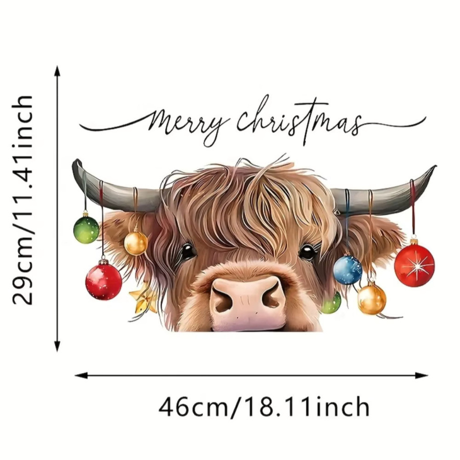 Weihnachten Highland Cattle Fensteraufkleber Wasserdicht und Rückstandsfrei für Glas und Dekoration in Mehrfarben - Bild 2