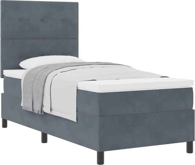 vidaXL Boxspringbett mit Matratze und Taschenfederkern in Dunkelgrau, B/T/H: 90 x 190 x 140 cm - Bild 1