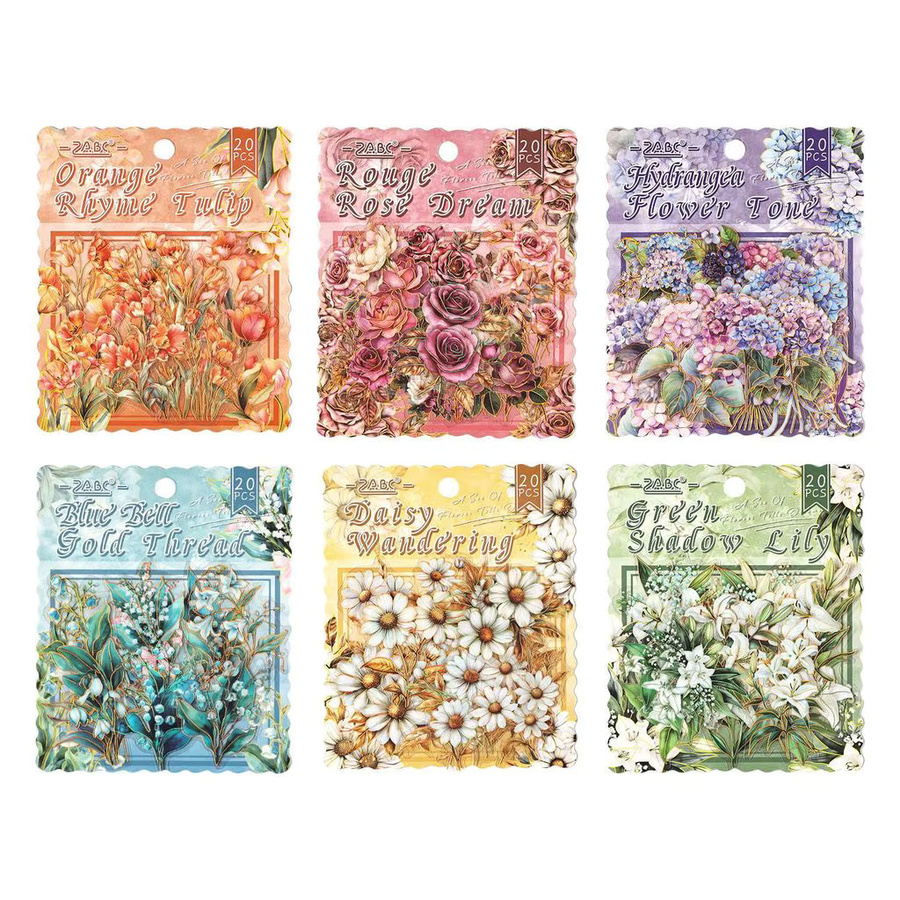 20 Stück Vintage PET Blumen-Sticker für Scrapbooking und Junk Journal in Multicolour - Bild 2