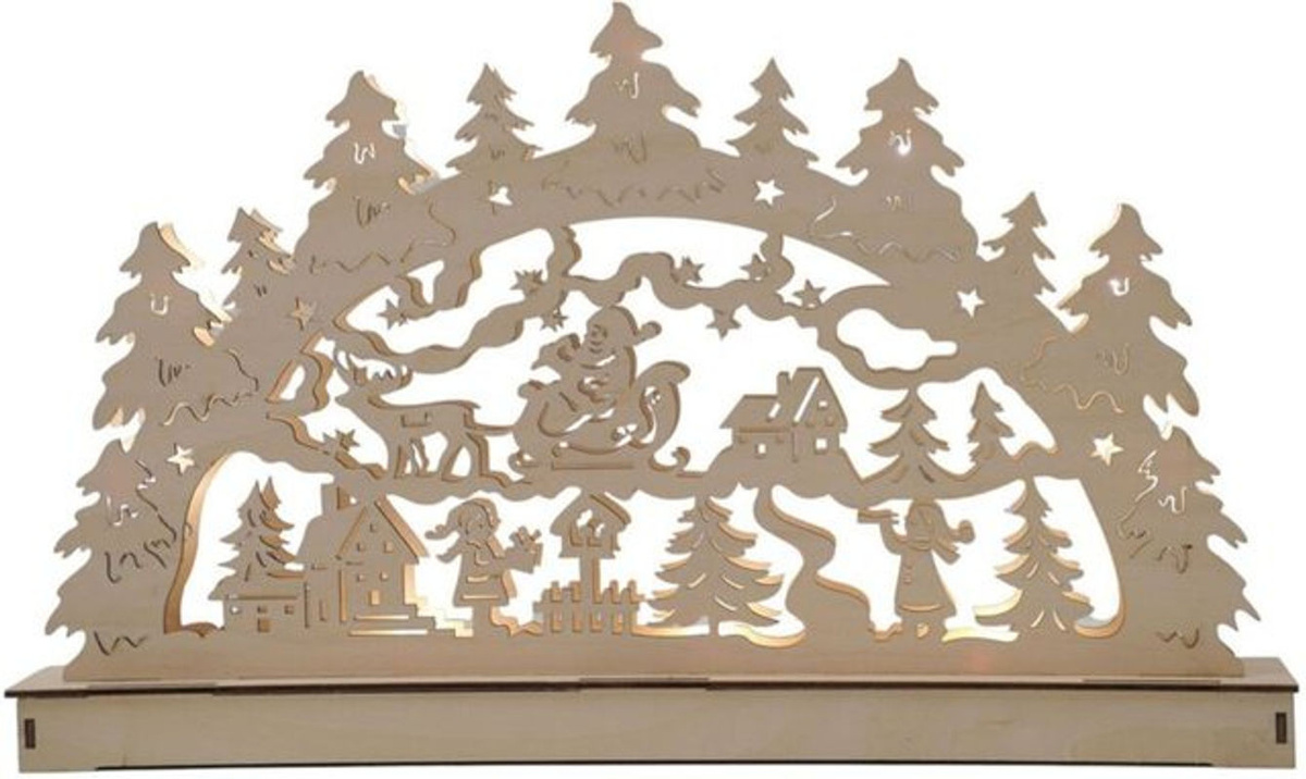 Buri LED Holz Schwibbogen Weihnachtslandschaft in Braun, Weiß und Beige mit warmweißem Licht - Bild 1