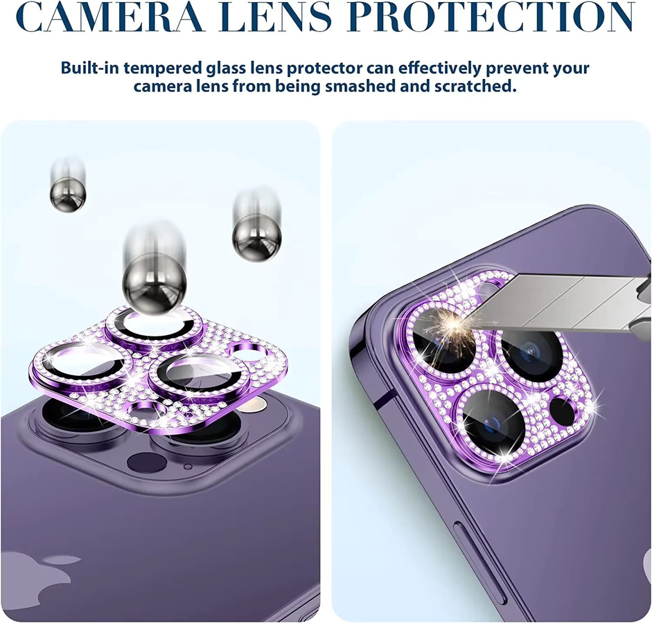 Diamant-Kamera-Objektivschutz aus Metall für iPhone 16 15 14 13 12 11 Pro Max Plus Mini in Pink - Bild 3