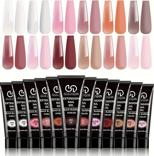 DUOLINGDAI Poly Extension Gel Nagelset, 12 Farbtöne, Glänzend, Kinder - Bild 1