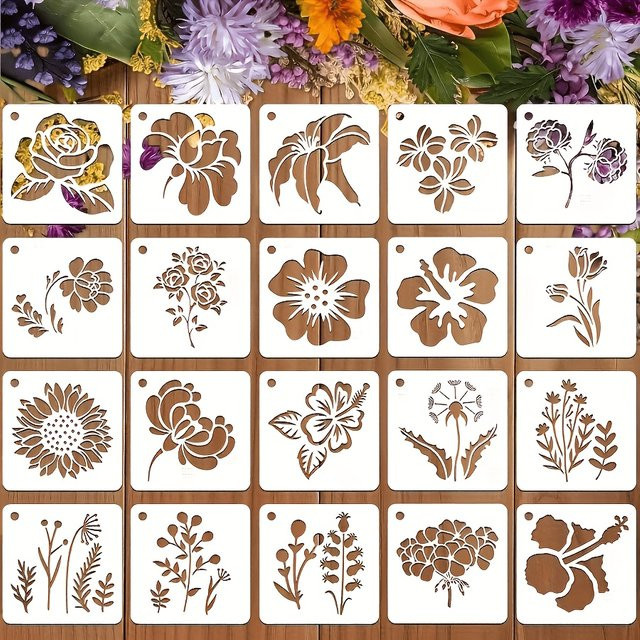 Klassisches Blumen-DIY-Schablonen Komplettset aus Kunststoff für Schichtmalerei, Scrapbooking, Prägung und Heimwanddekoration - Bild 1