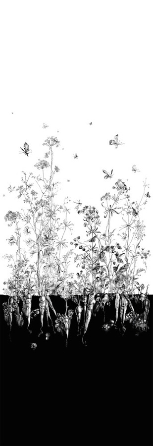 Edmond Petit Tapete Fenouil gauche in Weiß und Schwarz mit floralem und botanischem Design aus Vlies - Bild 1
