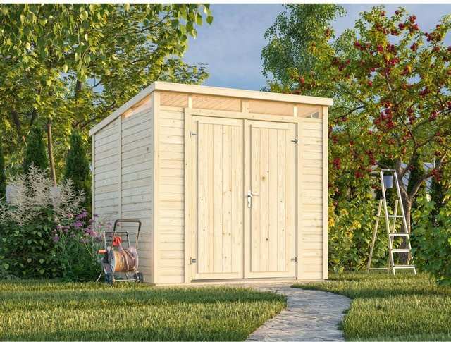 Palmako Holz-Gartenhaus Elias mit Pultdach aus Fichte in Natur, B/T: 228 x 221 cm - Bild 1