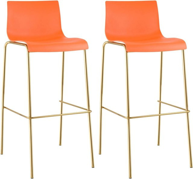 2er Set Barhocker DELUKE TENAR in Orange mit Gold, moderne Barstühle aus Kunststoff mit Lehne, B/T/H: 43 x 48 x 100 cm - Bild 1