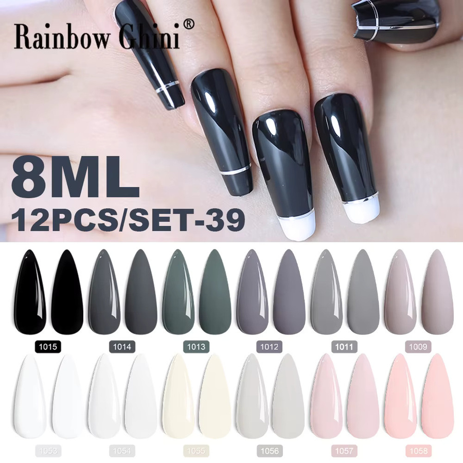 Rainbow Ghini Nagel Gel Set, Schwarz Weiß, 12 Teile, 8 ml - Bild 2