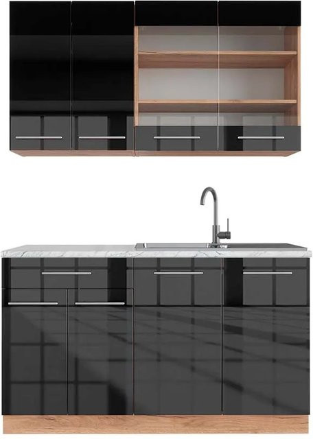 Vicco Fame-Line Singleküche Anthrazit Hochglanz und Goldkraft Eiche, Breite: 140 cm - Bild 1
