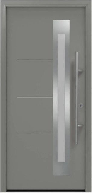EcoStar Haustür Isopro Secur IPS 780S in Graualuminium mit Glaseinsatz, RC2, DIN Rechts, Breite: 110 cm, Höhe: 210 cm - Bild 1
