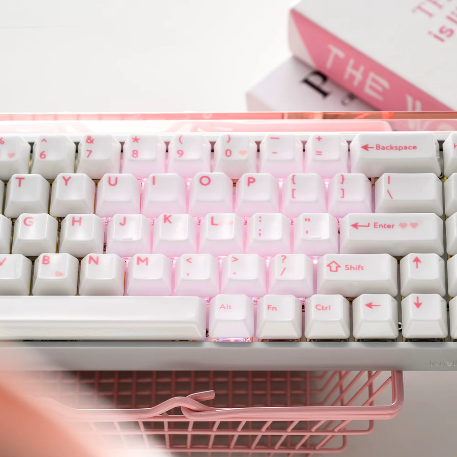 XVX Keramik-Tastenkappen mit rosa Schriftzeichen im Cherry-Profil für mechanische Tastaturen, 120 Tasten, Blau-Weiß - Bild 2
