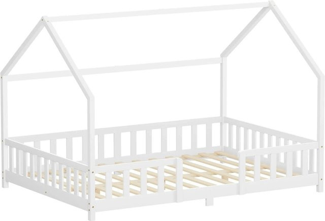 ML-Design Kinderbett im Haus-Design aus Kiefernholz mit Rausfallschutz und Dach, Weiß, B/T/H: 140 x 200 x 145,5 cm - Bild 2