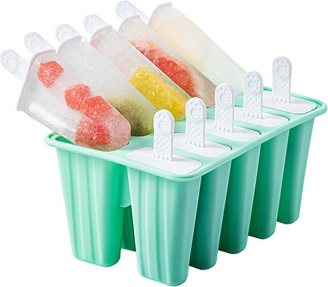 CosyHome Silikon Eisform mit 10 Fächern für Eis am Stiel in Grün und Weiß - Bild 1