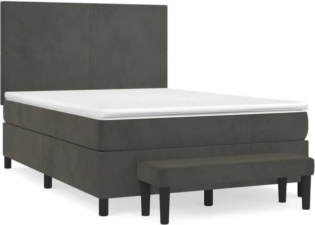 vidaXL Boxspringbett mit Matratze in Dunkelgrau und Weiß, Hybrid-Design aus Samt und Holz, B/T/H: 140 x 190 cm - Bild 1