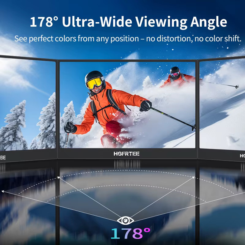 HGFRTEE Tragbarer Monitor 14,1 Zoll Full HD 1200P in Schwarz mit Dual-Lautsprecher, Dual Type-C und Mini HDMI für PC, Xbox, PlayStation und Nintendo Switch - Bild 4