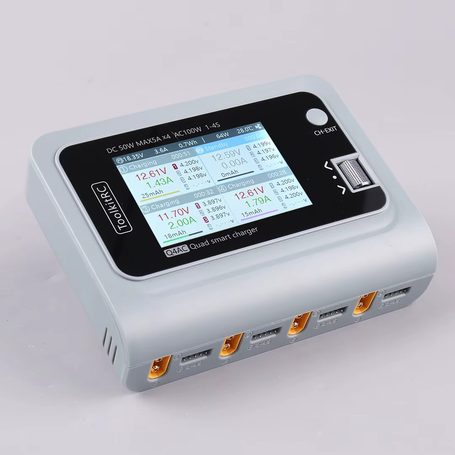 ToolkitRC Q4AC 3S Lipo-Akkuladegerät, für RC-Autos, mit XT60 XT30 Adaptern, 4-Port DC Smart-Entladegerät, 4x50W 5A AC 100W - Bild 3