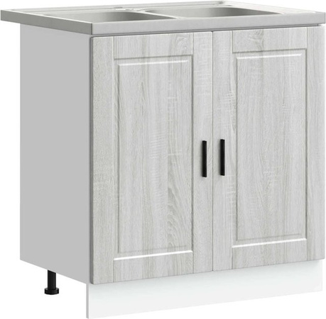vidaXL Waschbecken-Unterschrank Porto 2er-Set mit Türen, Grau, Holzwerkstoff