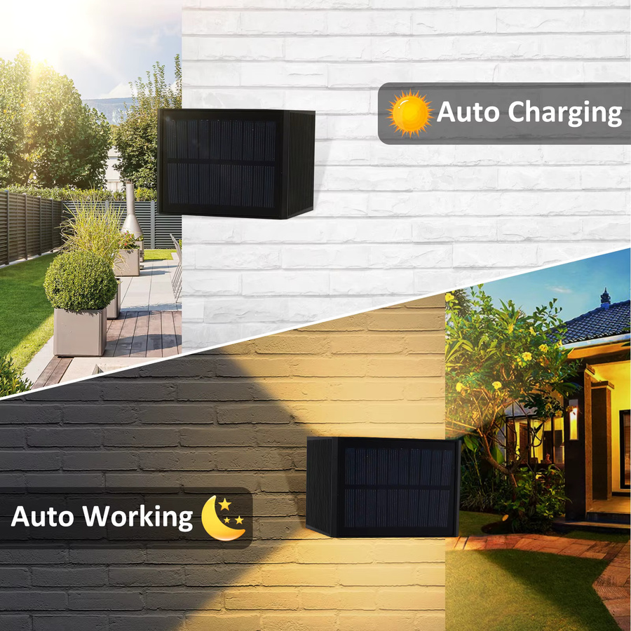 T-SUNRISE Solar-Wandleuchte Set 2 Stück, Schwarz, Warmweiß 3000 K, Modernes Up-Down Design für Garten, Veranda und Außenbereich - Bild 3