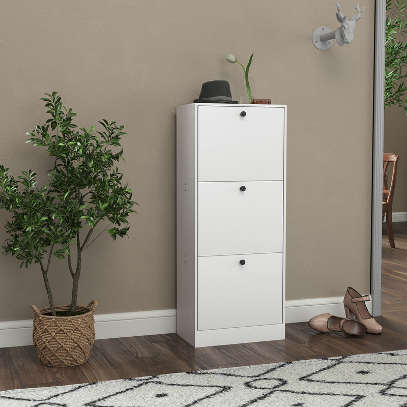 HOMCOM Schuhschrank mit 3 Klappen in Weiß, schmale Schuhkommode mit verstellbaren Trennwänden für 12 Paar Schuhe, B/T/H: 47 x 28 x 115 cm - Bild 2