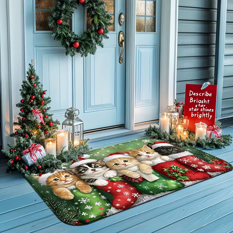 VIKAMA Weihnachtsteppich mit Kätzchen-Motiv, weiche Bodenmatte für Wohnzimmer und Schlafzimmer, Mehrfarbig, B: 75 cm, T: 45 cm - Bild 3