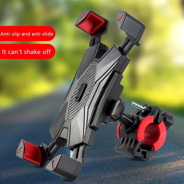 Stoßfester elastischer Smartphone Halter für Motorrad und Fahrrad mit 360 Grad Rotation für Mobiltelefone von 4,8 bis 6,8 Zoll in Schwarz und Rot - Bild 1