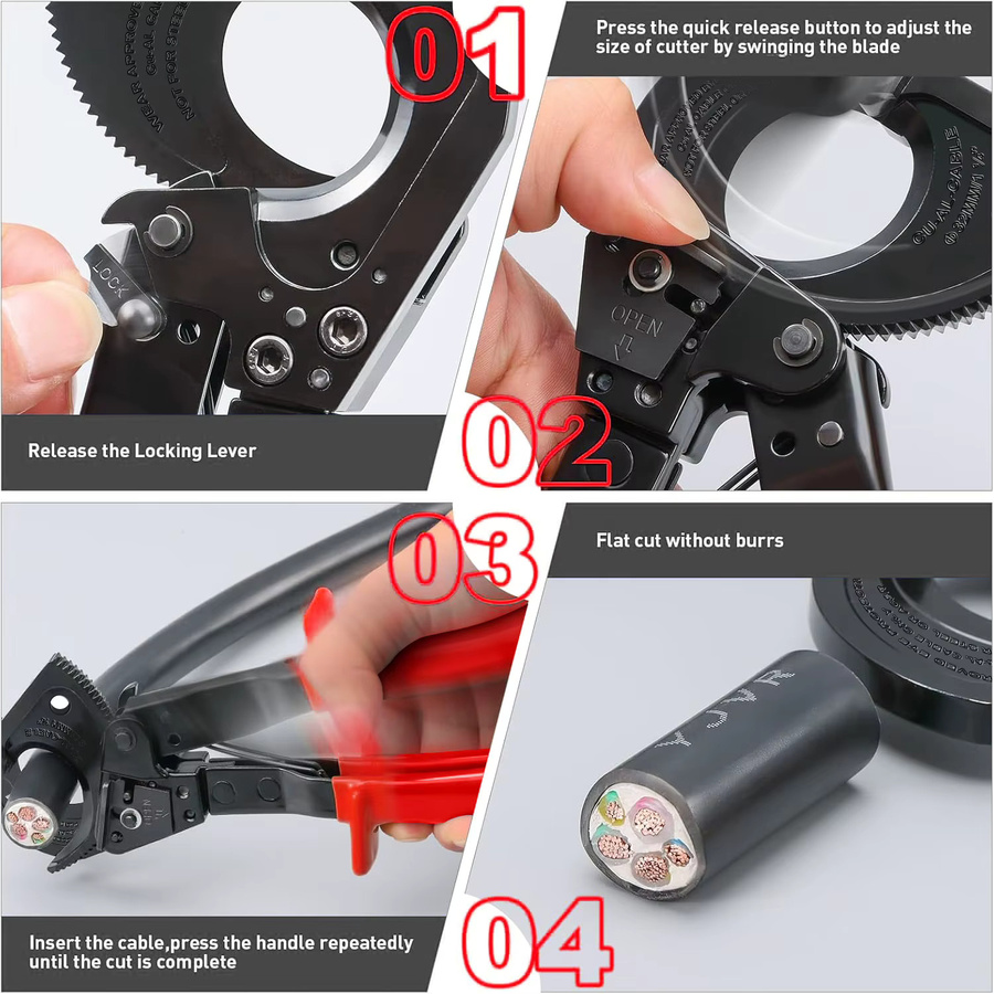 CLAMPLUS Manueller Ratschen-Kabelschneider für Aluminium, Kupfer und Kabel mit 32 mm Schnittleistung - Bild 6
