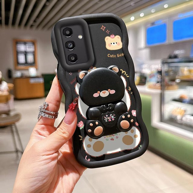 Silikon Handyhülle mit Wellenform und Katzenmotiv für Samsung Galaxy A15 A16 A14 A13 A12 A06 A05 A05S A04 A04E A03S A03 A02 in Schwarz oder Weiß - Bild 1