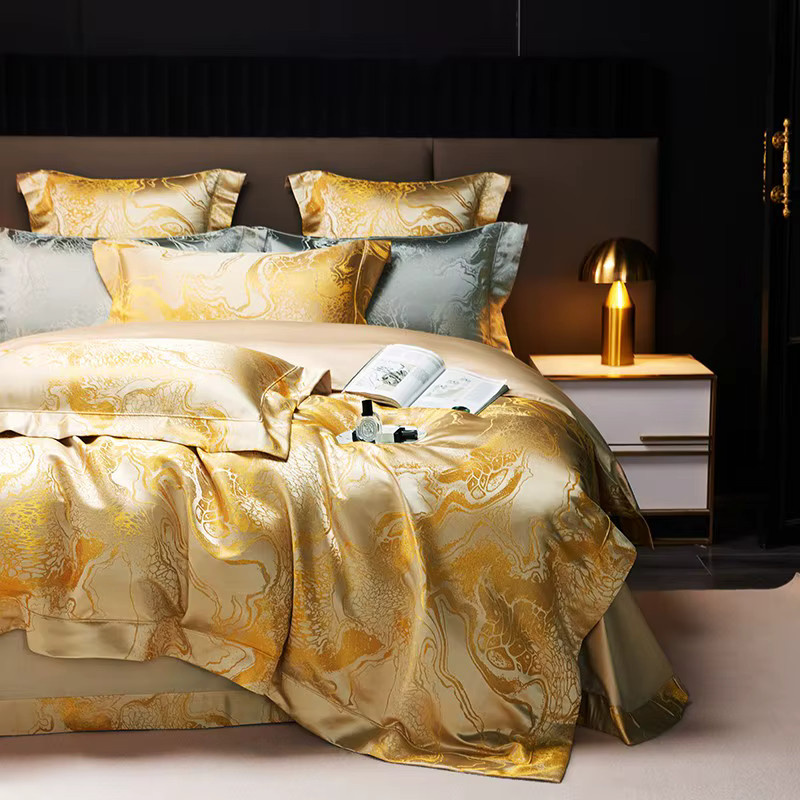 IvaRose HOME TEXTILE Bettwäsche-Set aus ägyptischer Baumwolle in Royal Beige und Gold, Mako-Satin mit Bettbezug, Kissenbezügen und Spannbettlaken, Größe: 200 x 200 cm - Bild 4