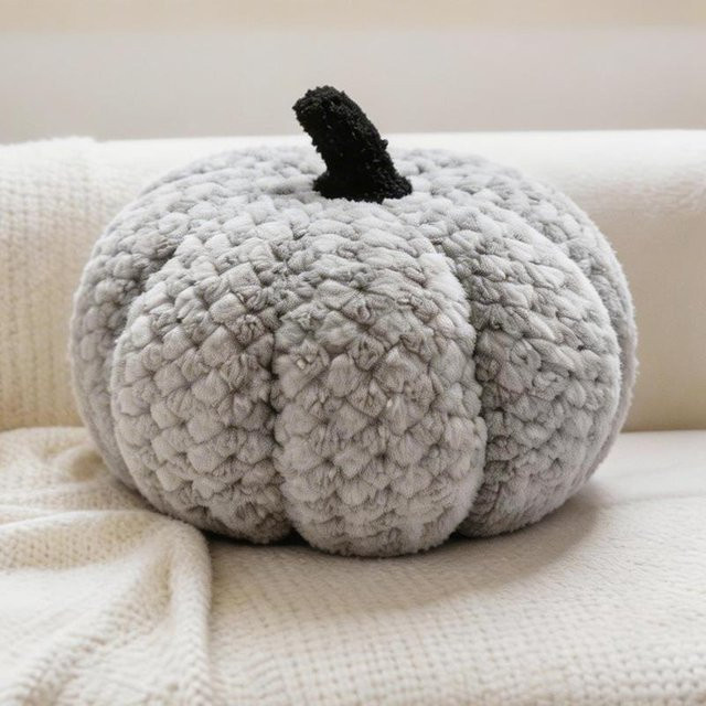Binchi Fitness Plüschkürbis Kissen in Grau, weiches kariertes Dekokissen für Sofa und Schlafzimmer, Durchmesser: 20 cm - Bild 1