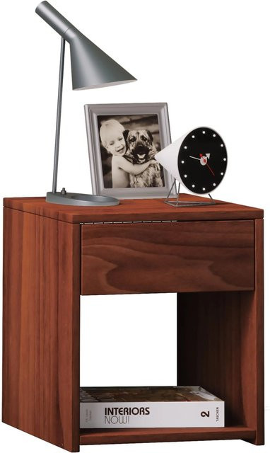 VCM Nachttisch Sledo in Kern-Nussbaum, moderner Beistelltisch mit Schublade, Braun, B/T/H: 40,0 x 35,0 x 35,0 cm - Bild 1