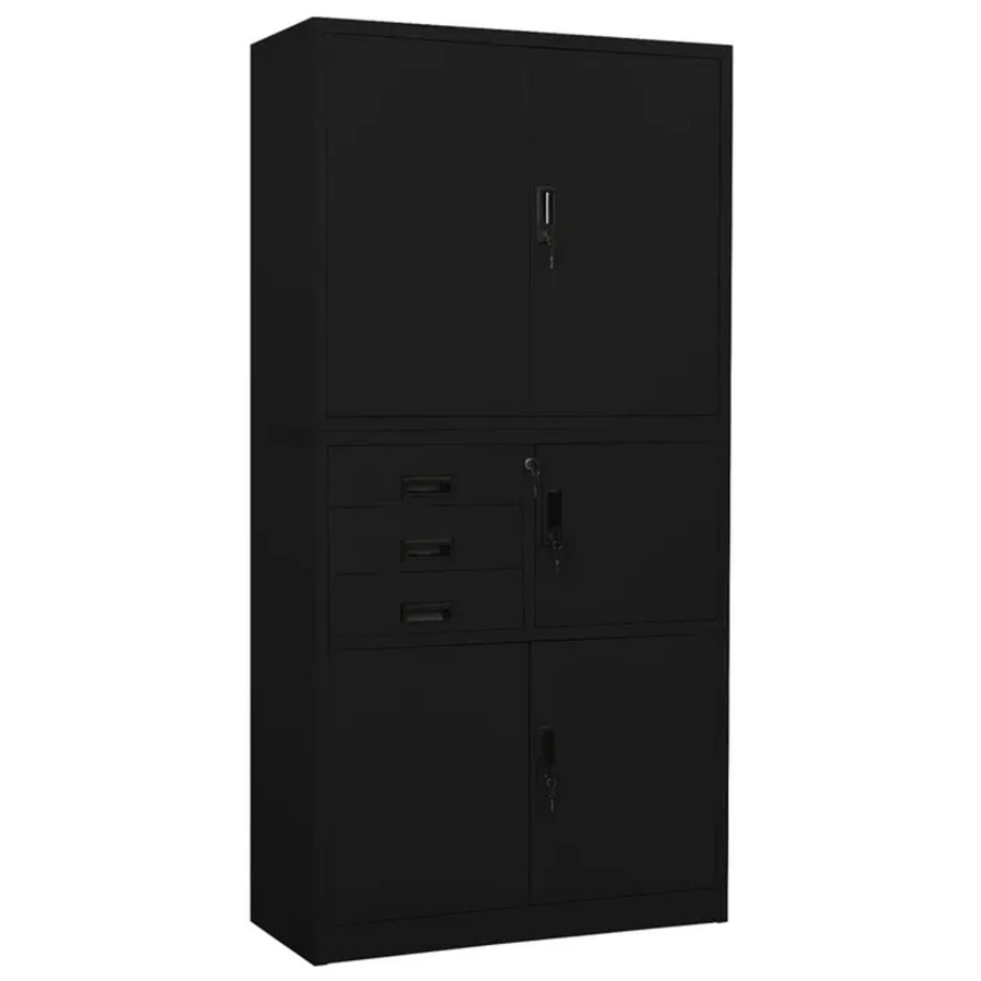 vidaXL Büroschrank aus Metall in Schwarz mit verstellbaren Regalböden und Schloss, B/T/H: 90 x 40 x 180 cm - Bild 2
