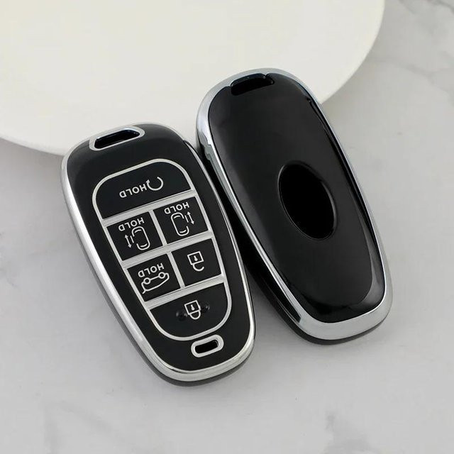 YELINGM Autoschlüsselhülle mit 6 Tasten in Silber für Hyundai Santa Fe, Tucson, NEXO, NX4, Ioniq 5, Atos und Prime Solaris - Bild 1