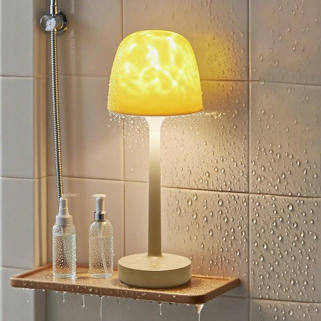 UMEXUS Pilzförmige Tischlampe mit RGB Wasserwellen-Projektion, dimmbar und wiederaufladbar, Farbe Weiß, B/T/H: 32,0 x 12,7 cm - Bild 1