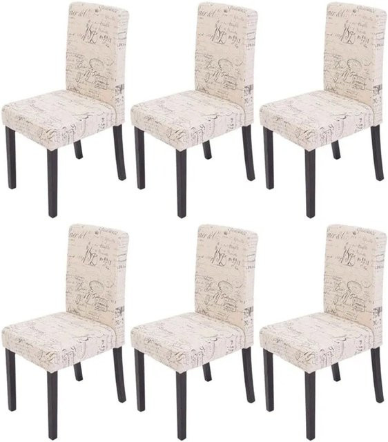 6er-Set MCW Esszimmerstühle Littau aus Textil mit Schriftzug in Beige und dunklen Beinen - Bild 2