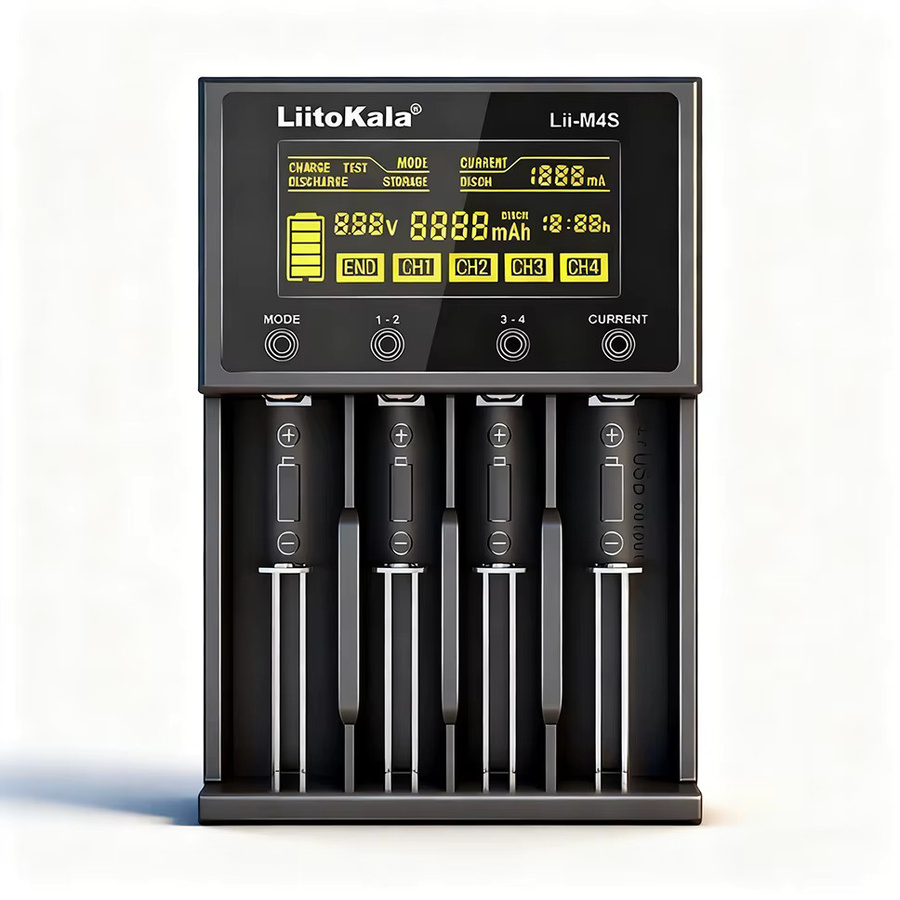 Liitokala Lii-M4S Smart Touch 4-Slot-Akkuladegerät in Schwarz mit Kapazitätstester, USB-Ausgang und Anschlüssen für 18650, 26650, AA und AAA Li-Ion sowie Ni-MH Akkus - Bild 3