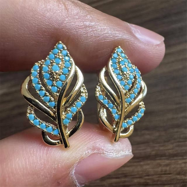 YoYo Ohrringe, Synthetische Türkis, Blattform, Damen, Vintage, Gold - Bild 1