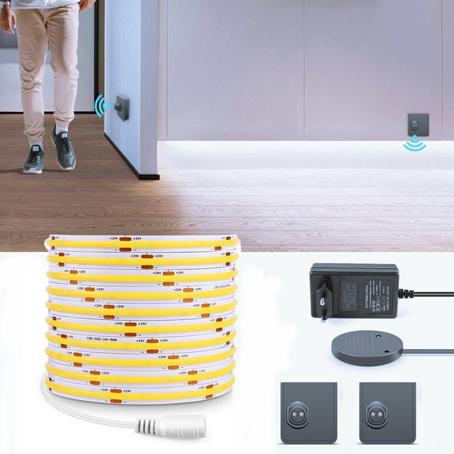 CHNAITEKE 24V COB LED-Streifenlicht mit PIR-Bewegungssensor und wiederaufladbarem Akku in Weiß - Bild 1