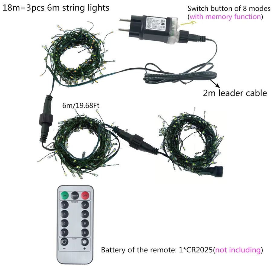 KIKIELF LED Cluster Feuerwerkskörper Lichterkette in Warmweiß für Weihnachtsbaum und Dekoration, Länge: 6 m bis 48 m - Bild 2