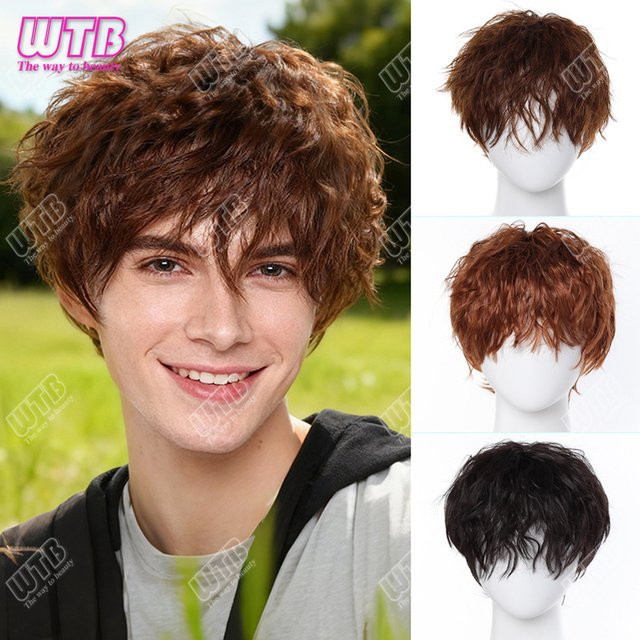 WTB Haarperücke für Herren, kurz lockig, schwarz braun - Bild 1