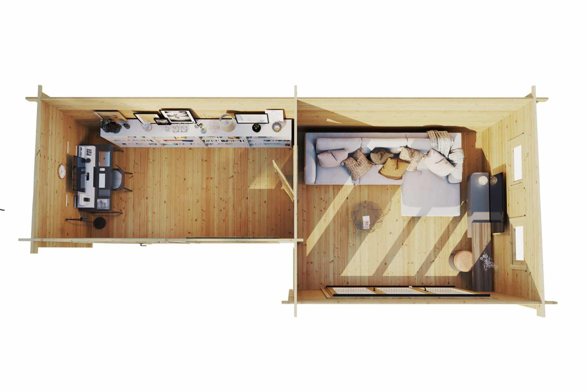 Gartenhaus Amelia mit 2 separaten Räumen 9x4m als Gartenbüro in Blockhausbauweise - Bild 2
