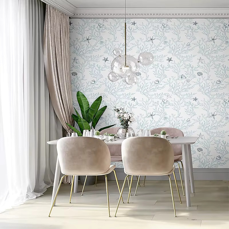 Selbstklebende KALYNN Tapete mit blauem Unterwasser-Korallenmuster im Boho-Stil für Schränke und Schlafzimmer - Bild 2