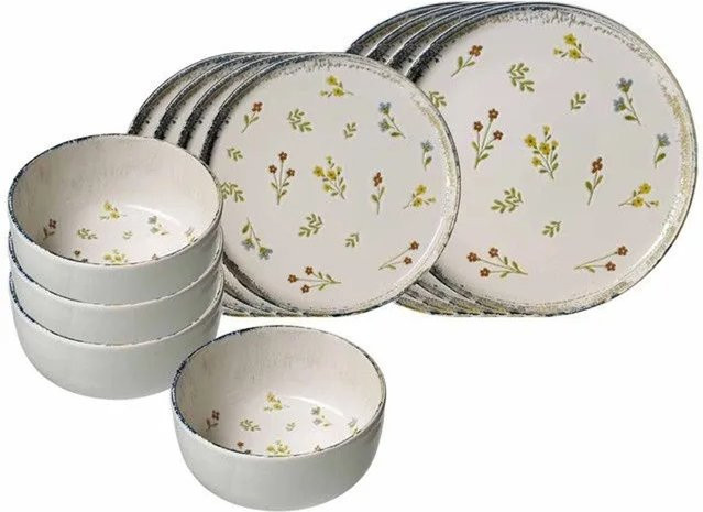Ritzenhoff & Breker Viola Basic Dinner-Set 12-teilig aus Keramik in Weiß und Multicolour mit floralem Design - Bild 1