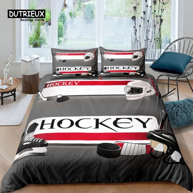 Binchi Fitness 3D-Bettwäscheset Eishockey mit Bettbezug und Kissenbezug, Farbe: Schwarz, Breite: 135 cm, Höhe: 200 cm - Bild 1