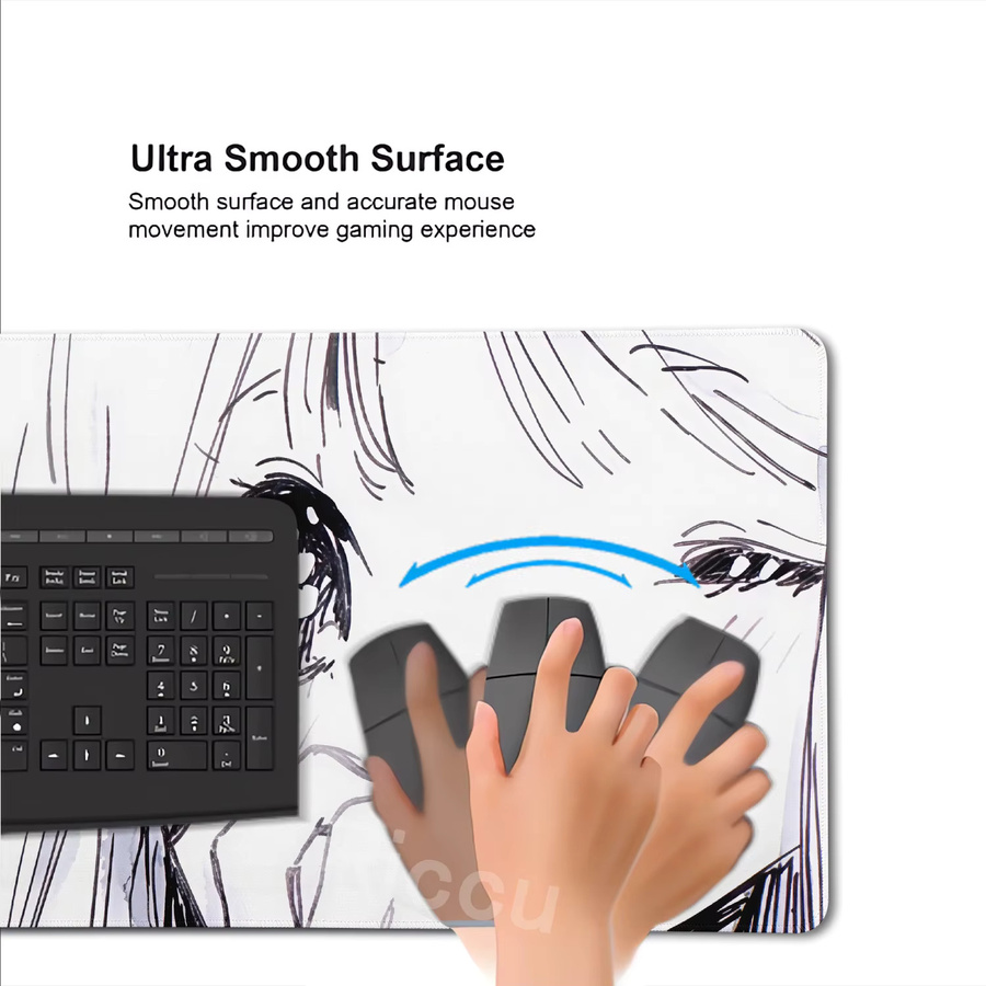 Riccu Anime-Mädchen Mauspad in Schwarz-Weiß, XXL Gaming-Schreibtischunterlage für PC und Laptop - Bild 4
